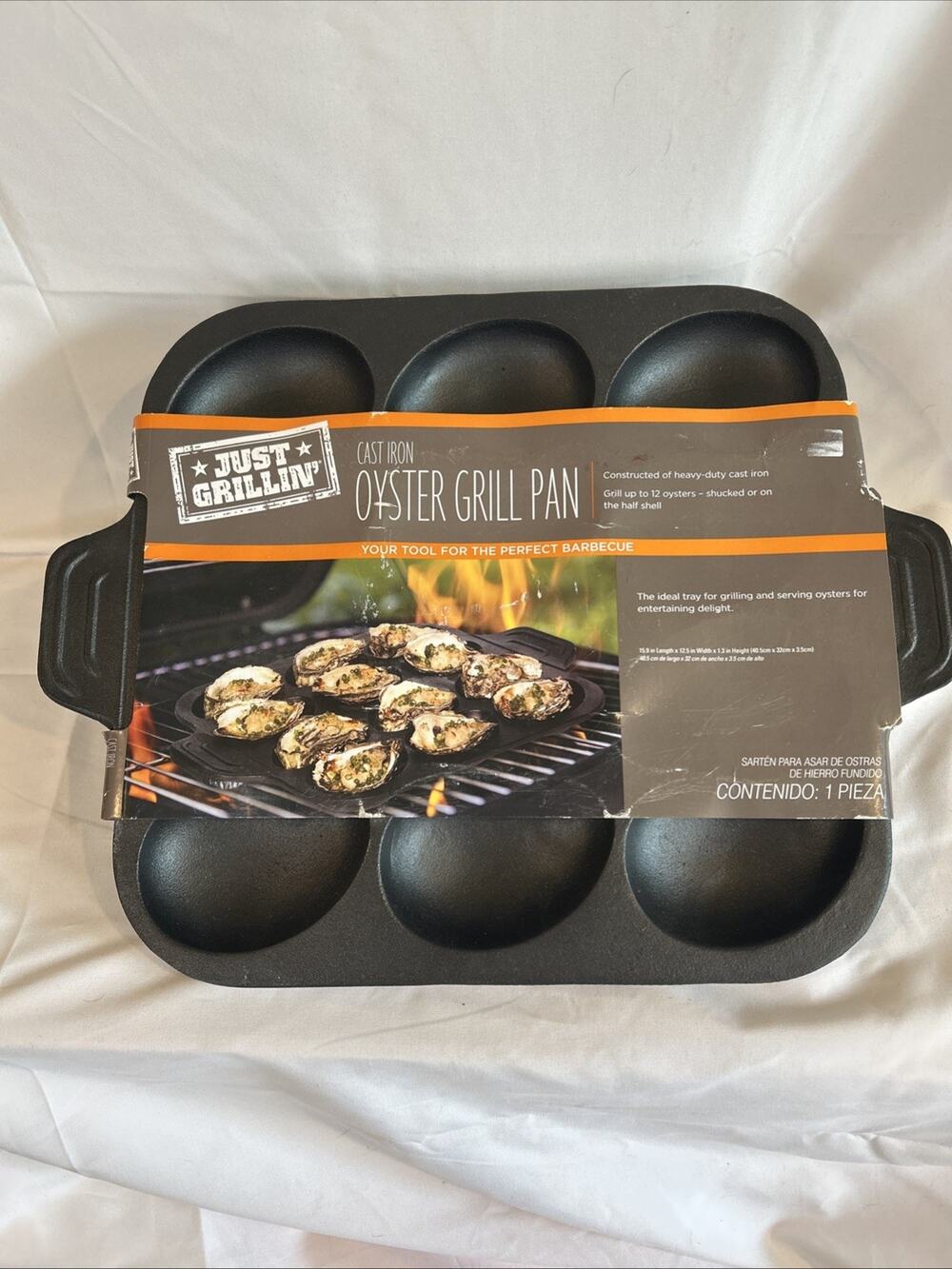 Just Grillin’ Cast Iron Oyster Grill Pan with 12 Cavities Black New